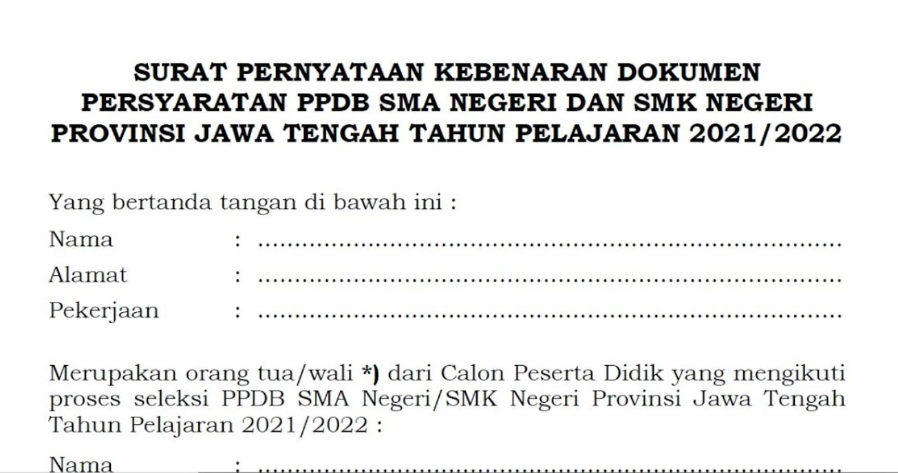 Surat Pernyataan Orang Tua PPDB 2023 Contoh Pendaftaran Tanggung Jawab